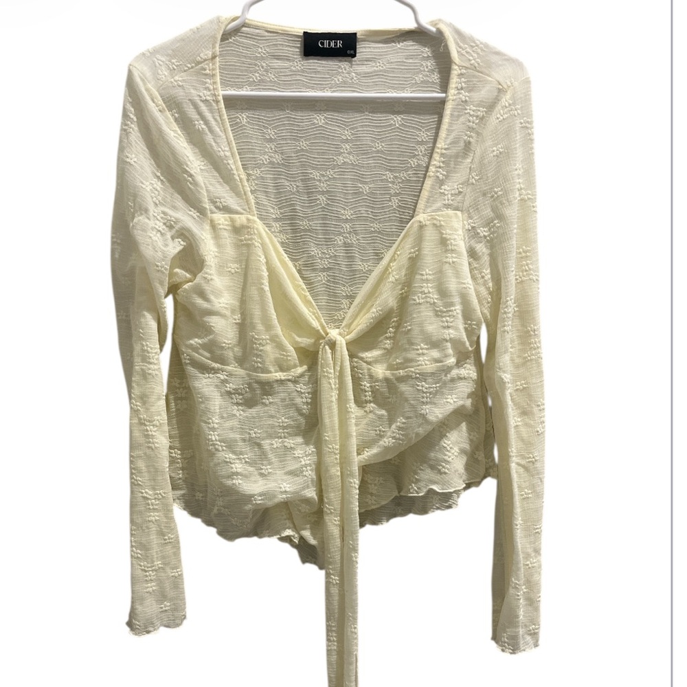 Cider Sheer Lace Tie-Front XLarge Longsleeve Top Bell Sleeves - Picture 5 of 9